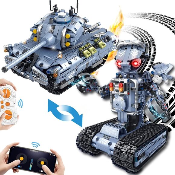 Building Blocks Toy, 901 Pieces, 2-in-1 Robot Kit or Race Car, Programmable Blue - Picture 1 of 5